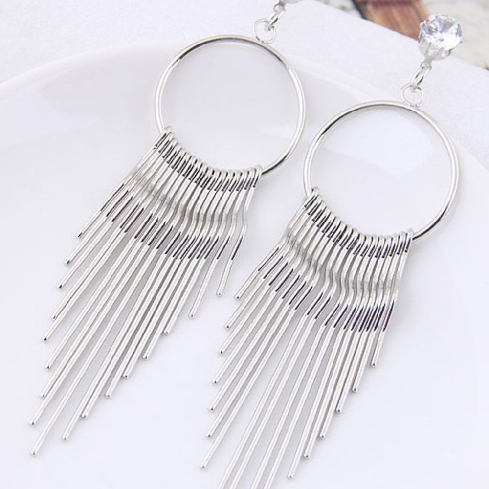 Earrings ~ Silver ~ 4" Long ~ Spiky ~ Spikes ~ Dangle